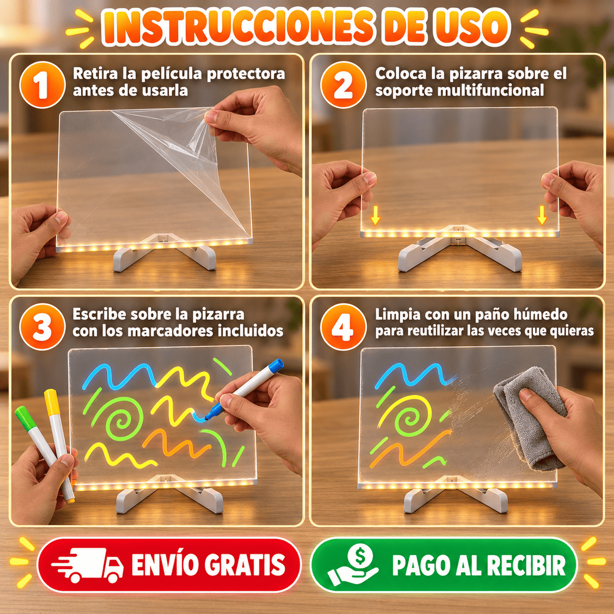 Pizarra LED Luminosa 20x30 cm + 7 Plumones