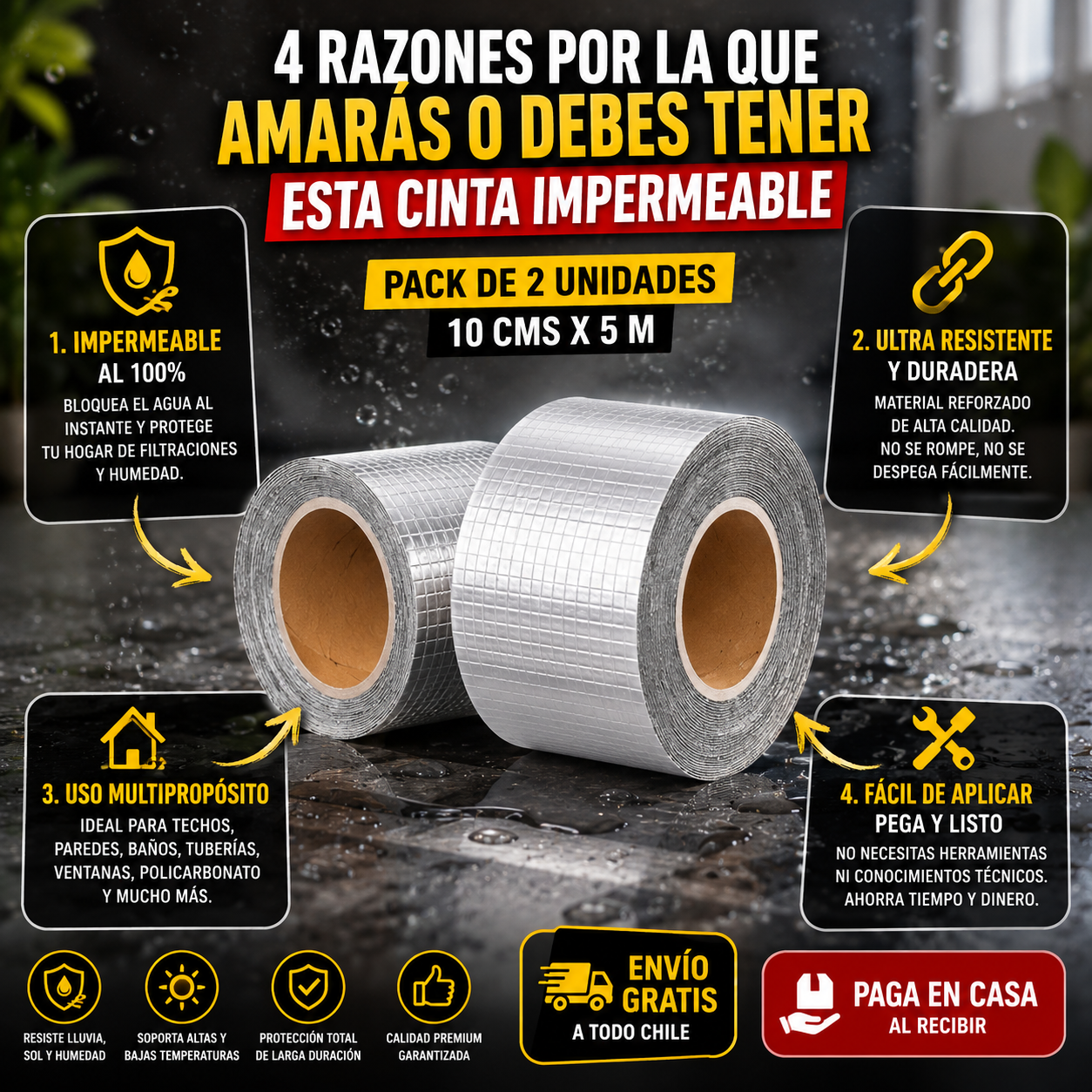 StopLeak™ – Sella filtraciones al instante, incluso bajo la lluvia