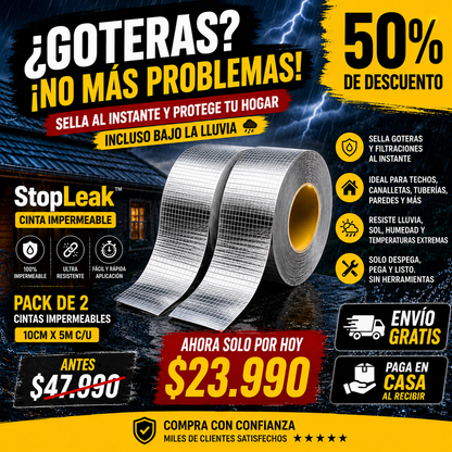 StopLeak™ – Sella filtraciones al instante, incluso bajo la lluvia