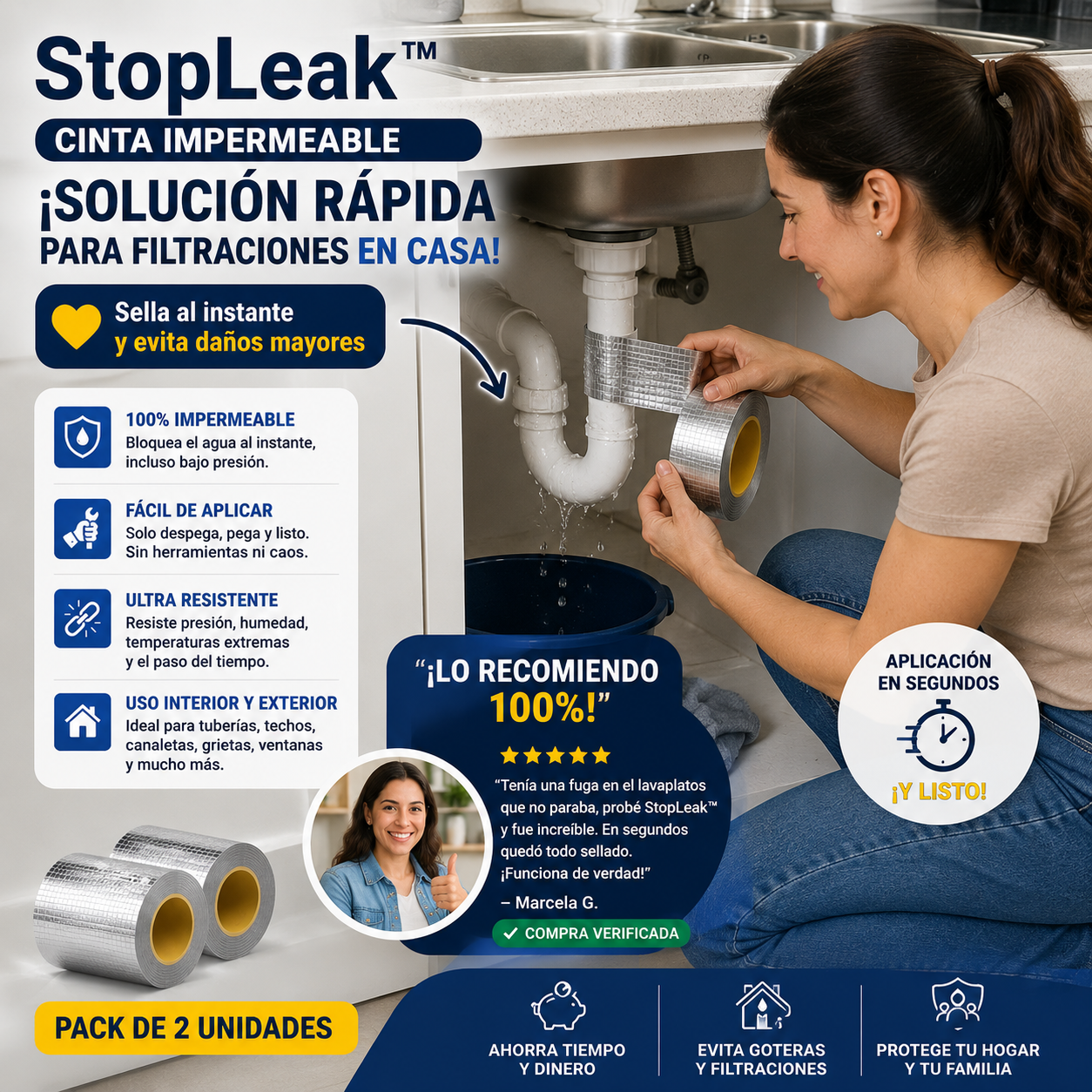 StopLeak™ – Sella filtraciones al instante, incluso bajo la lluvia