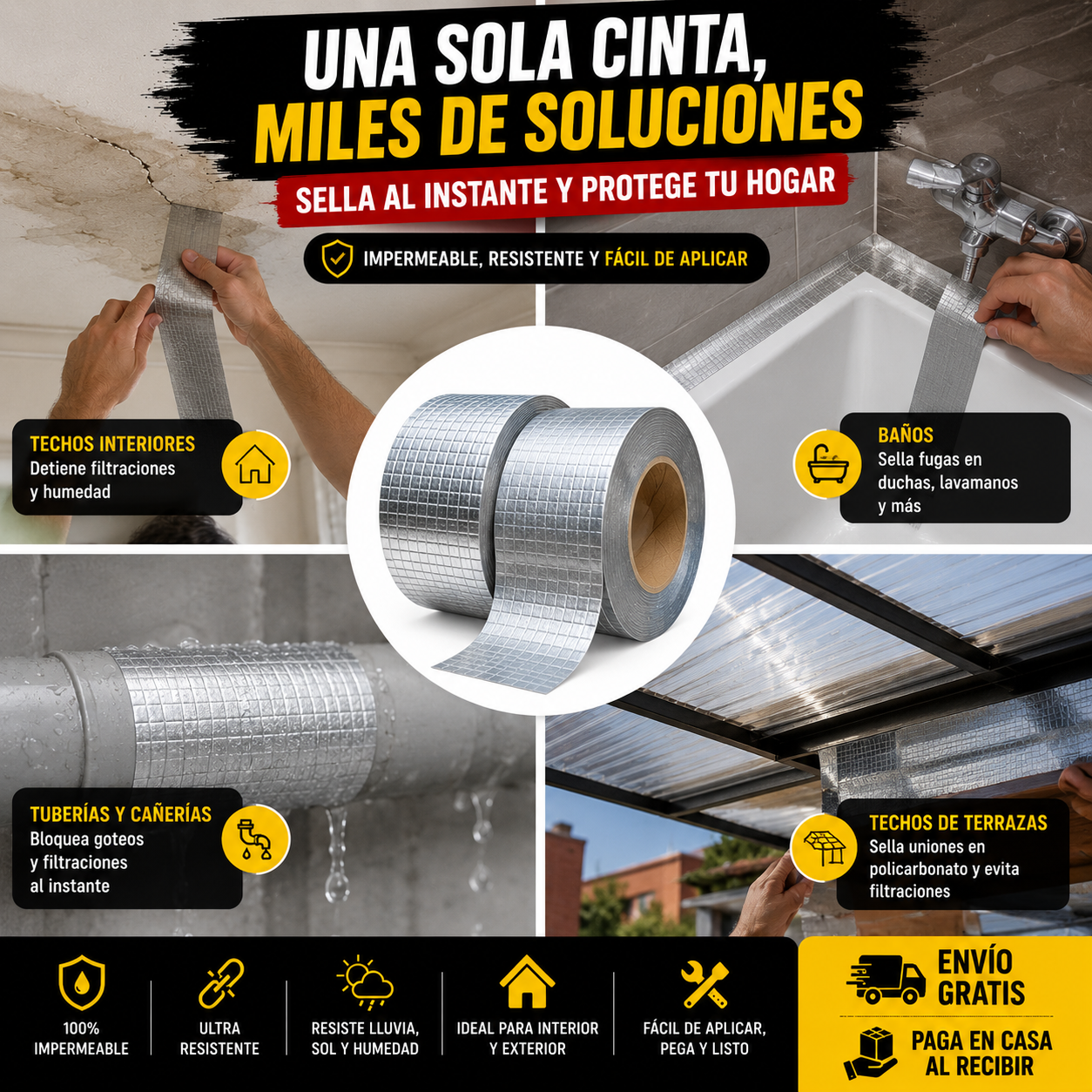 StopLeak™ – Sella filtraciones al instante, incluso bajo la lluvia